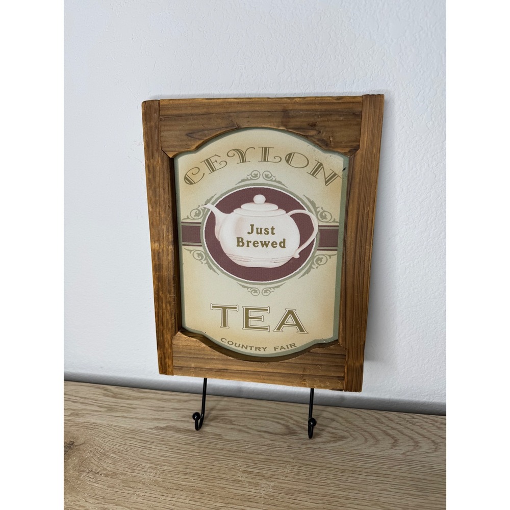 Wood Frame Ceylon Tea Country Fair Wall Plaque with Hooks Kitchen Decor Rustic